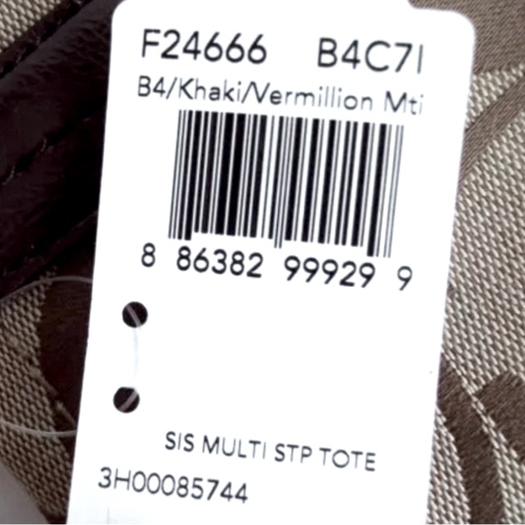 Coach Signature C Khaki/Vermillion Multi Stripe Tote/Shoulder Bag - Picture 15 of 17